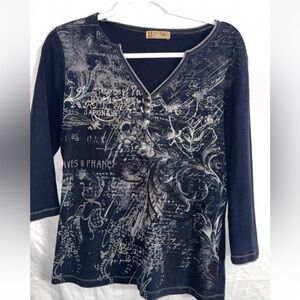 Blue canyon vintage Navy Graphic Long Sleeve Top large Y2K